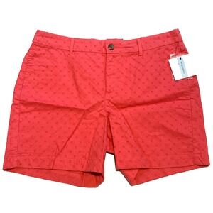 Croft Barrow Womens Shorts Sz 12 Pink Cotton Broderie Anglaise Mid Rise Eyelet